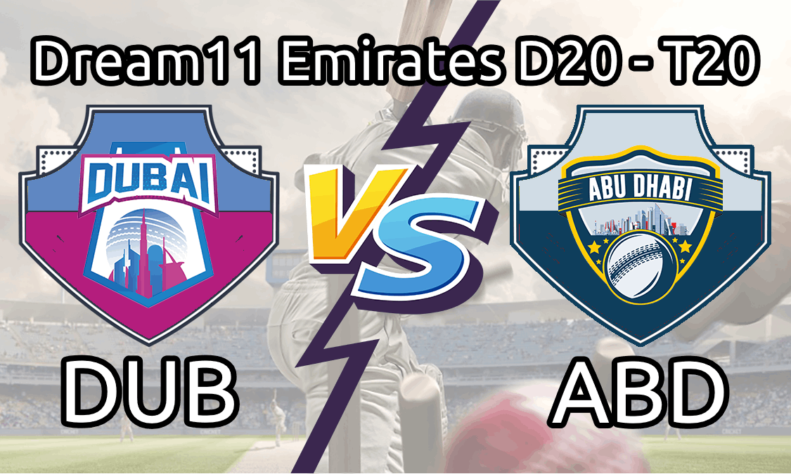 DUB vs ABD Live Score KFC Dream11 Emirates D20-T20 Dubai Pulse Secure off against Abu Dhabi